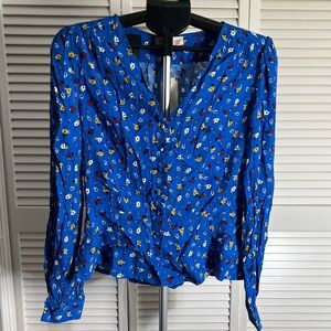 Philosophy Blue Floral V-Neck Blouse